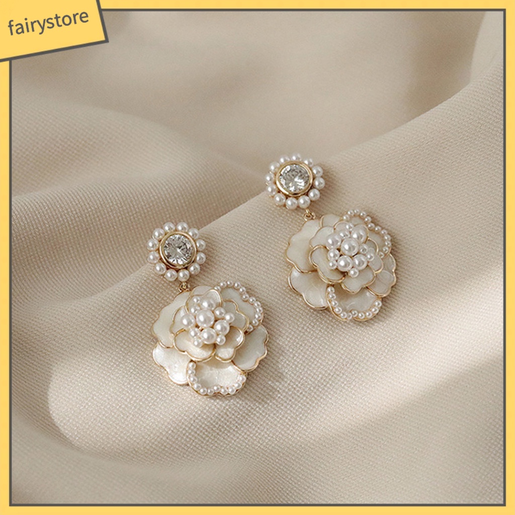 Bông tai hình hoa trà bằng hợp kim chống oxy hóa chất lượng