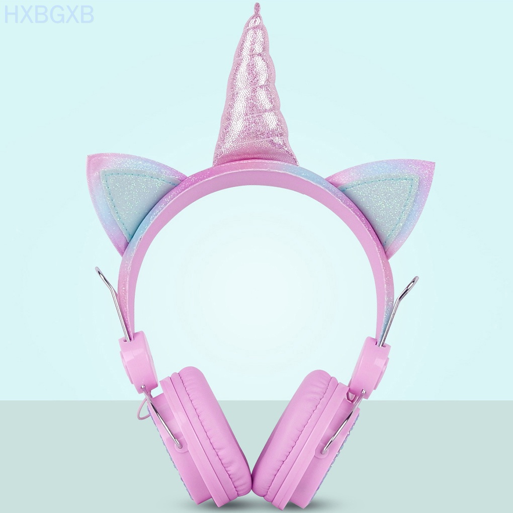 HXBG Children Headset Cartoon On-ear Headphone 3.5mm Wired Kids Headphone with Microphone, Pink