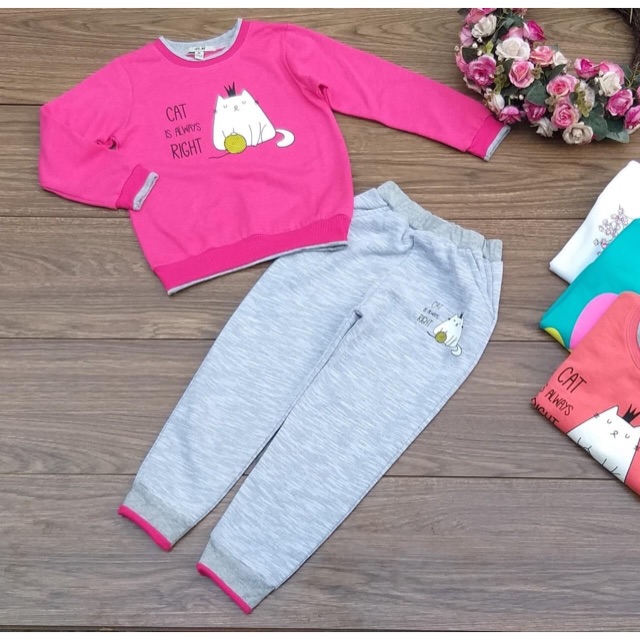 Bộ cotton da cá hoạ tiết mèo