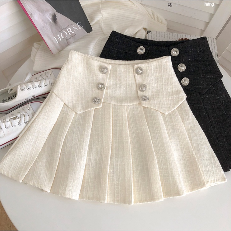 Chân váy Tweed xếp ly dáng chữ A phối khuy | BigBuy360 - bigbuy360.vn