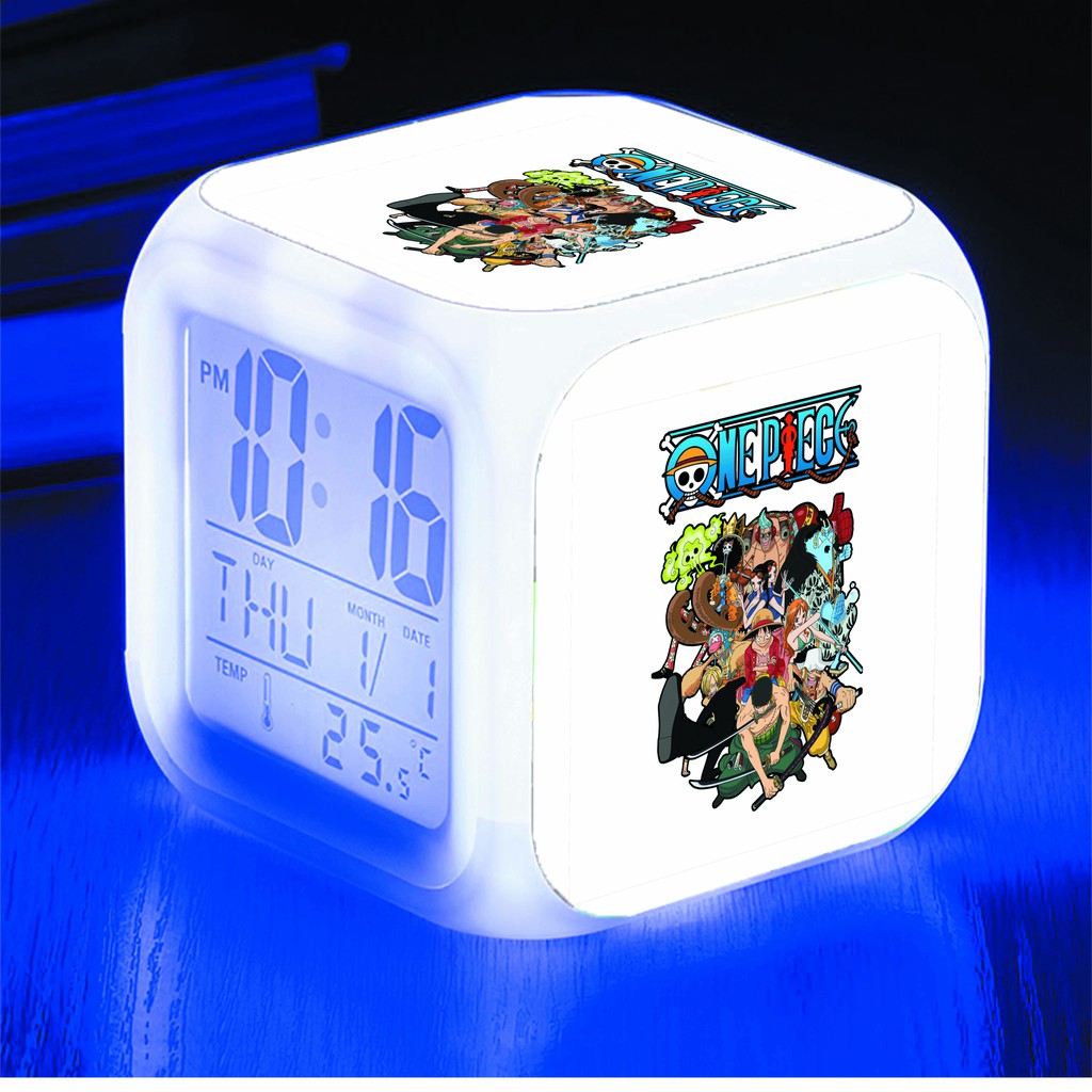 Đồng hồ báo thức để bàn in hình One Piece Đảo Hải Tặc anime chibi LED đổi màu