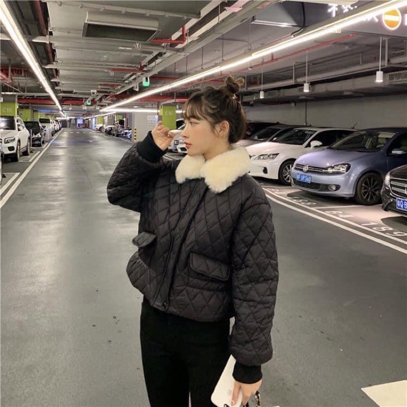 Áo Phao Đen Cổ Lông Trần Bông Siêu Ấm Hàng Đẹp✌️Ảnh Thật | BigBuy360 - bigbuy360.vn