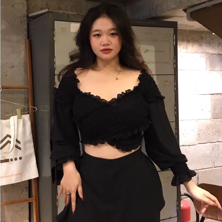 áo croptop nữ BIGSIZE kiểu rút chỉ tay phồng FATTYTA