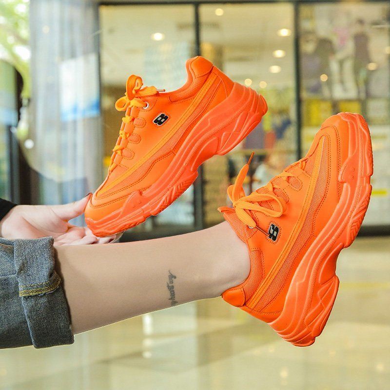 Giày Thể Thao Lưới Thoáng Khí Đế Dày Tăng Chiều Cao Màu Xanh Lá Huỳnh Quang Thời Trang Mùa Hè Cho Nữ