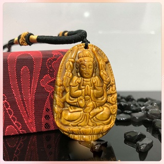 Phật bản mệnh đá phong thủy vàng nâu - mặt thiên thủ thiên nhãn bồ tát hợp tuổi tý