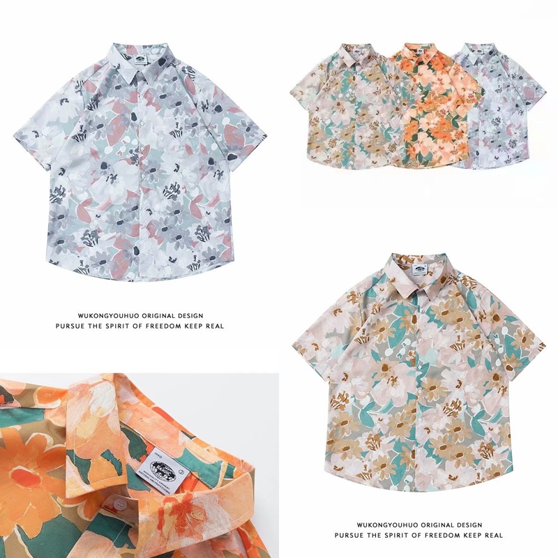 Áo Sơ Mi Tay Ngắn Dáng Rộng In Họa Tiết Hoa Phong Cách Hawaii Thời Trang Mùa Hè Hàn Quốc Xinh Xắn Cho Cặp Đôi