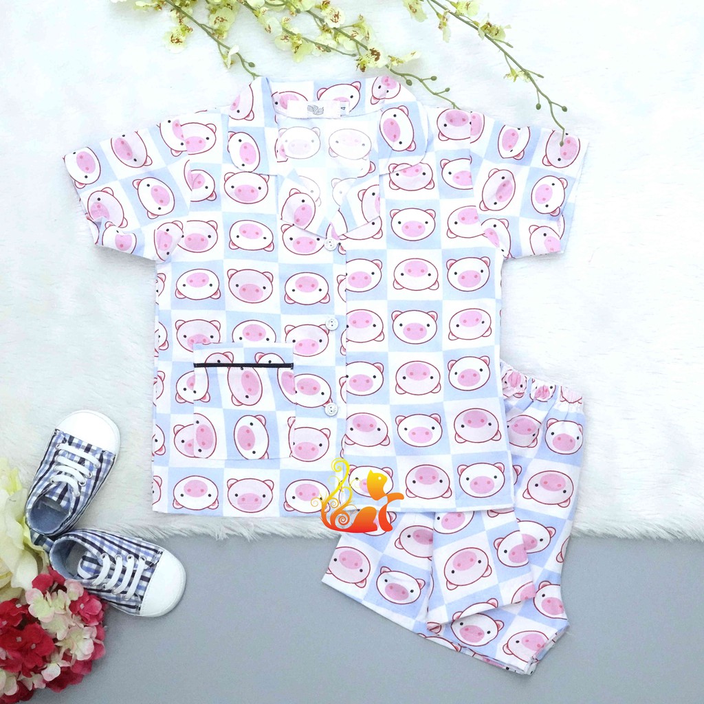 Đồ Mặc Nhà &quot;Heo ô vuông&quot; Pijama Kate Thái - Cho Bé 8 - 38kg.