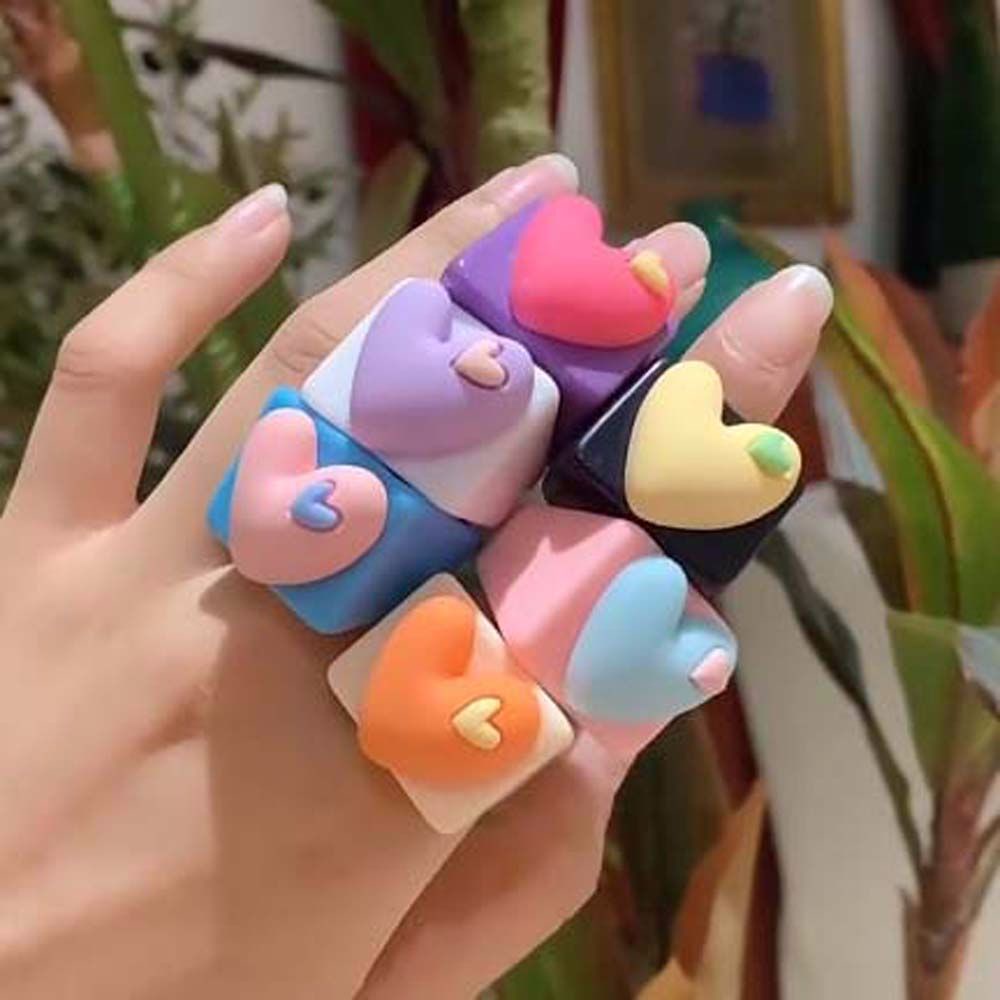 Nhẫn Nhựa Resin Acrylic Phối Màu Hình Trái Tim Lớn Thời Trang Hàn Quốc Cho Nữ