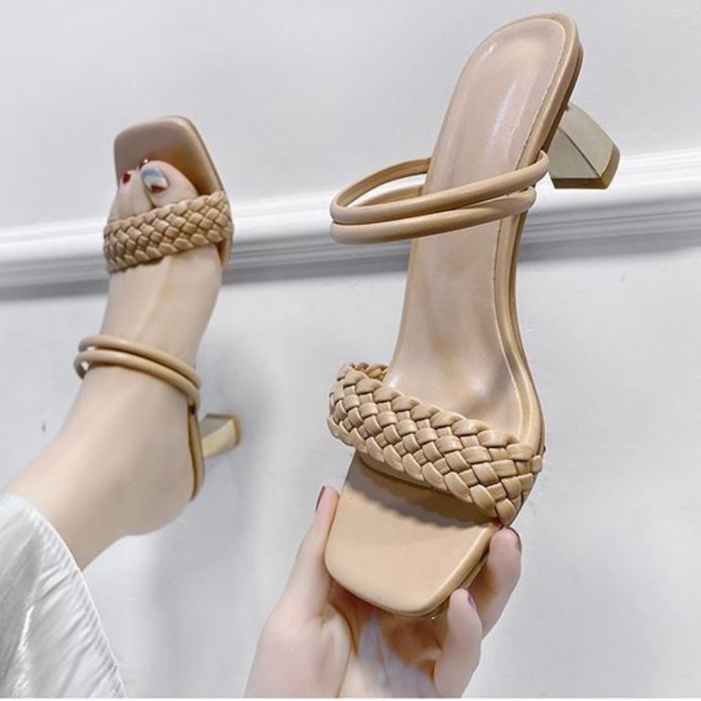 Sandal cao gót ,Dép cao gót nữ quai đan gót cao 5cm kiểu dáng trẻ trung thời trang