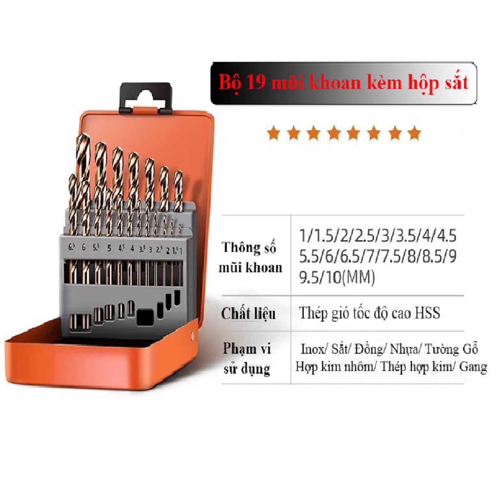 Bộ Mũi Khoan Phủ Titan 25/19 ABG Chuyên Dụng Khoan Được Inox, Thép, Gỗ Bằng Chất Liệu Thép Gió HSS