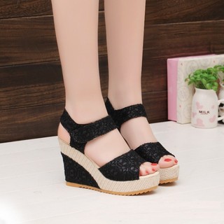 Giày đế xuồng phối ren cao cấp 