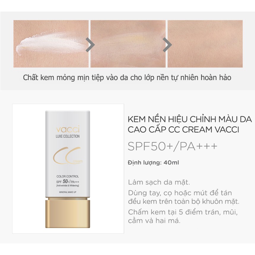 CC VACCI - KEM PHẤN NỀN THẾ HỆ MỚI DƯỠNG TRẮNG DA ĐA CHỨC NĂNG - CC CREAM SPF50+/PA+++ | BigBuy360 - bigbuy360.vn