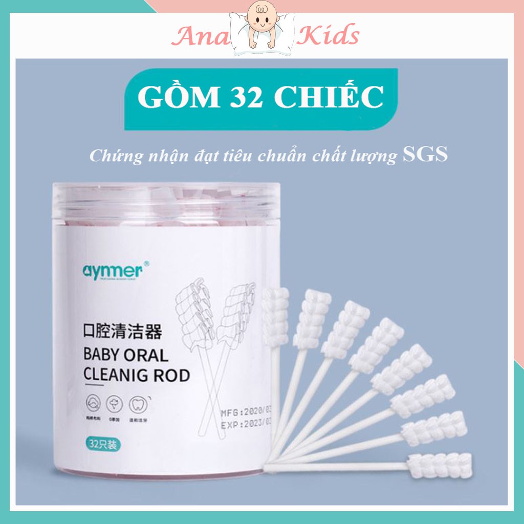 Gạc rơ lưỡi AYNNER vệ sinh răng miệng an toàn cho bé { HỘP 32 QUE }