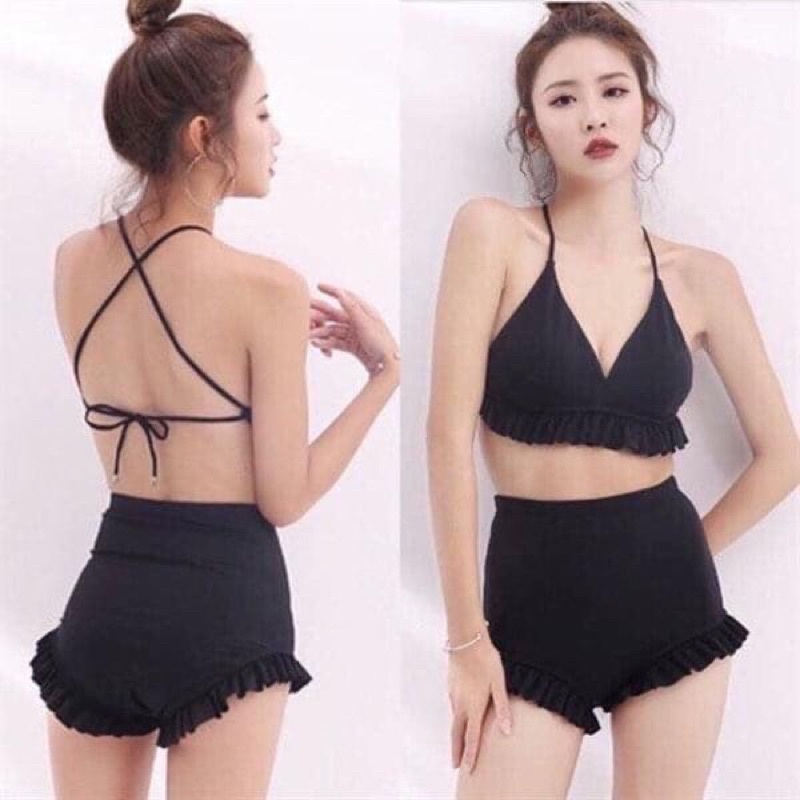 Bikini 2 mảnh dây Đan lưng áo quần viền bèo xinh ( có sẵn )