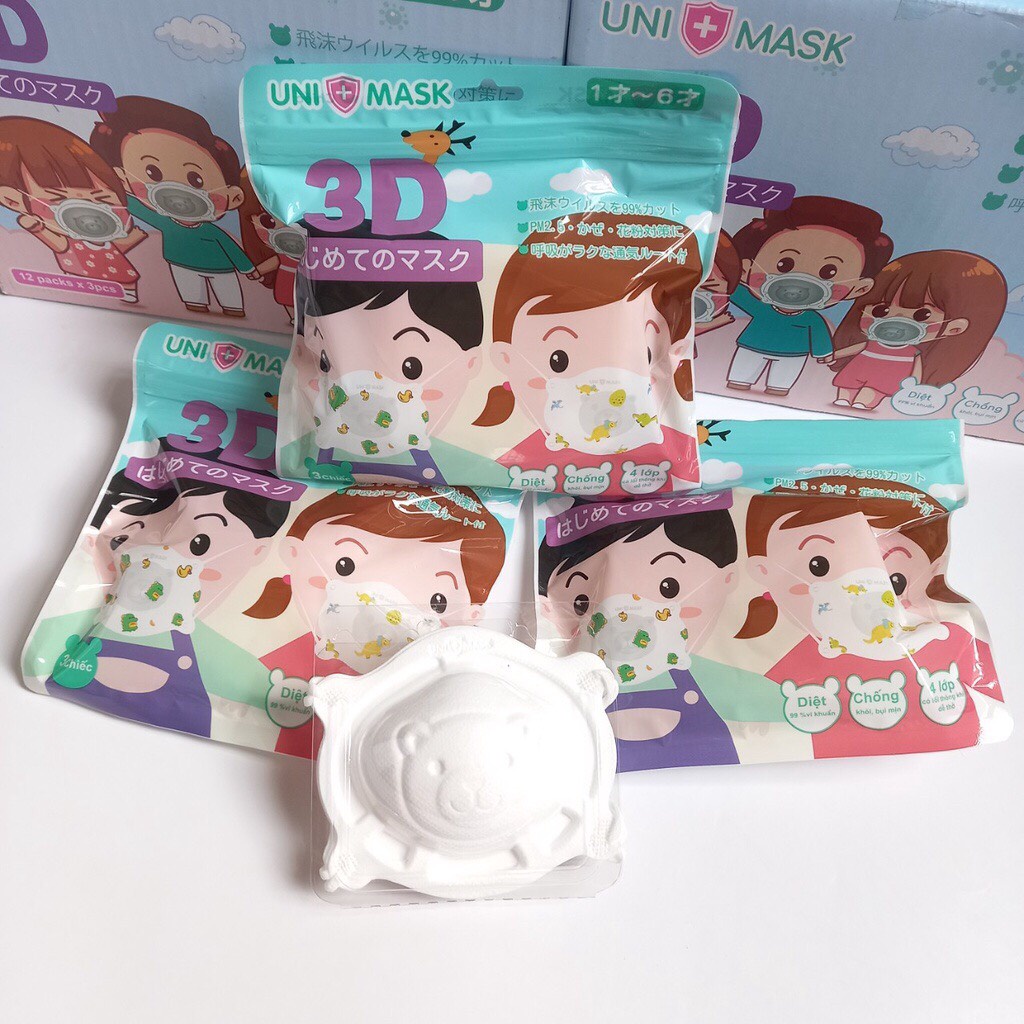 Khẩu trang cho bé hình gấu 3D UNI MASK cho bé 0-3 tuổi