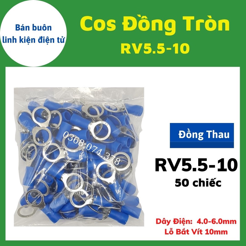 100 Đầu cos tròn 5.5-8, đầu cos dây điện, đầu cos tròn, RV5.5-8, cos chữ o