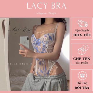 Bodysuit voan mỏng thêu hoa dây đan chéo ngực gợi cảm lacy bra - s1