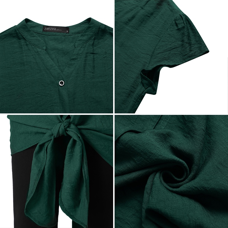 Áo sơ mi Zanzea tay ngắn cổ chữ V màu trơn thời trang cho nữ