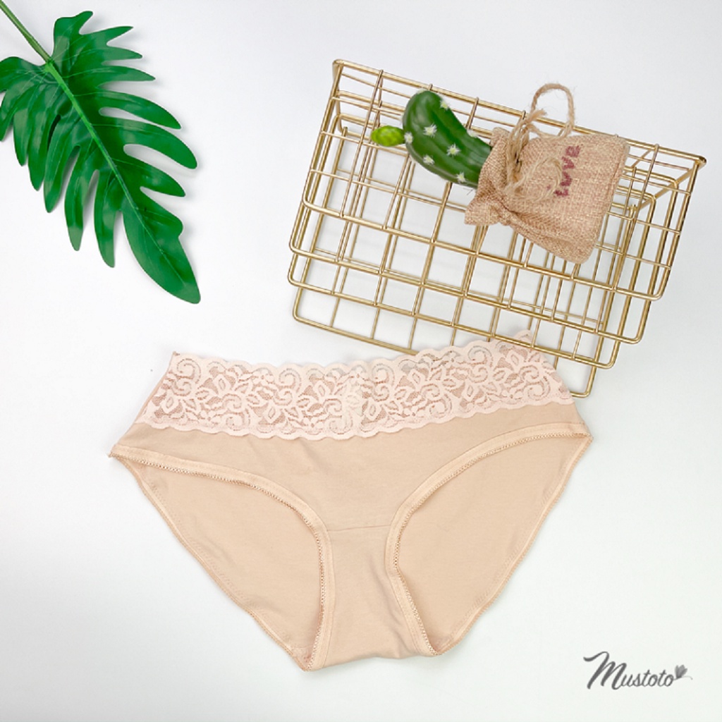Quần Lót Nữ Cotton Organic Cao Cấp Trơn Lưng Thấp Phối Ren Trước Ajisai (Mustoto MQ16) | BigBuy360 - bigbuy360.vn