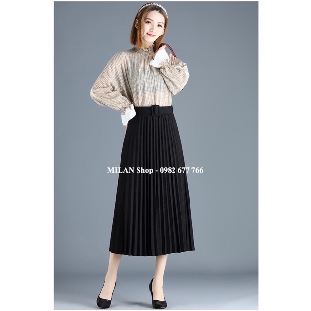 Chân váy xếp ly kèm đai chất mới nhiều màu. | BigBuy360 - bigbuy360.vn