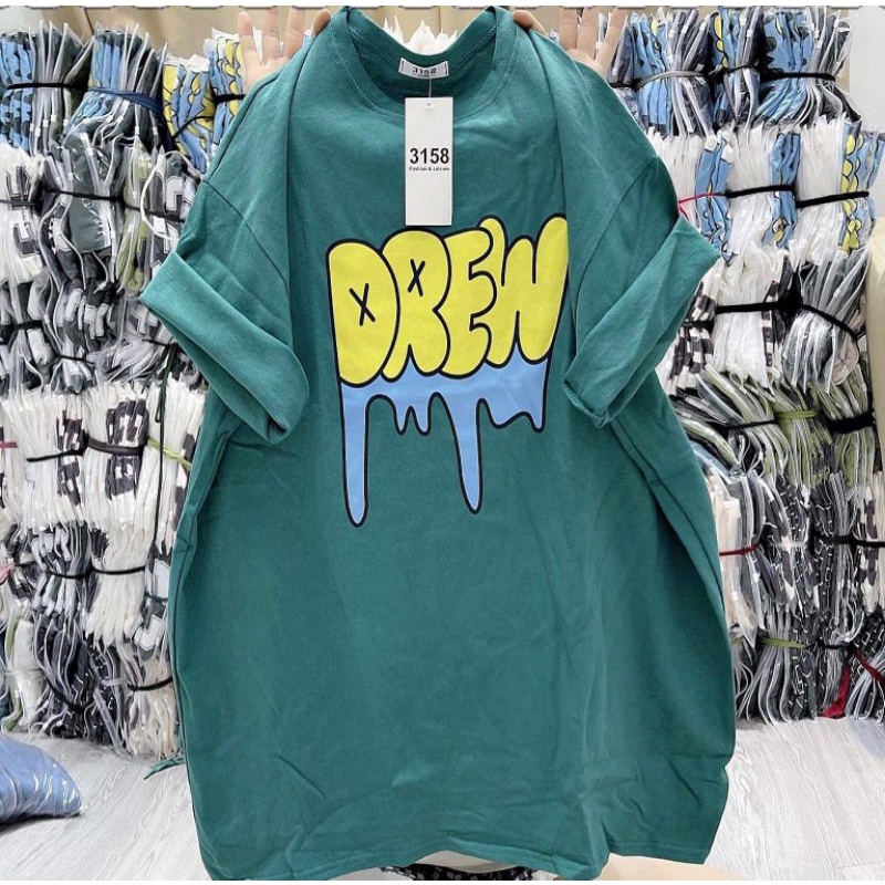 Áo Thun Cotton 3158 Nam Nữ Dáng Giấu Quần Unisex Nam Nữ Drew