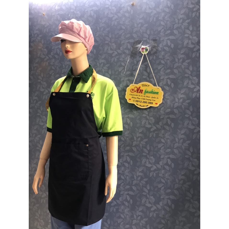 Tạp dề mắc 3 nút màu đen, Tạp dề đồng phục quán cafe, làm bếp, gia đình - Hình chụp thật