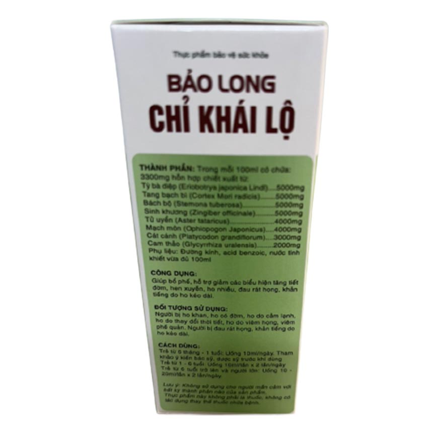 Bảo Long Chỉ Khái Lộ 100ml , hỗ trợ bổ phổi giảm đau rát họng , Cvspharmacy