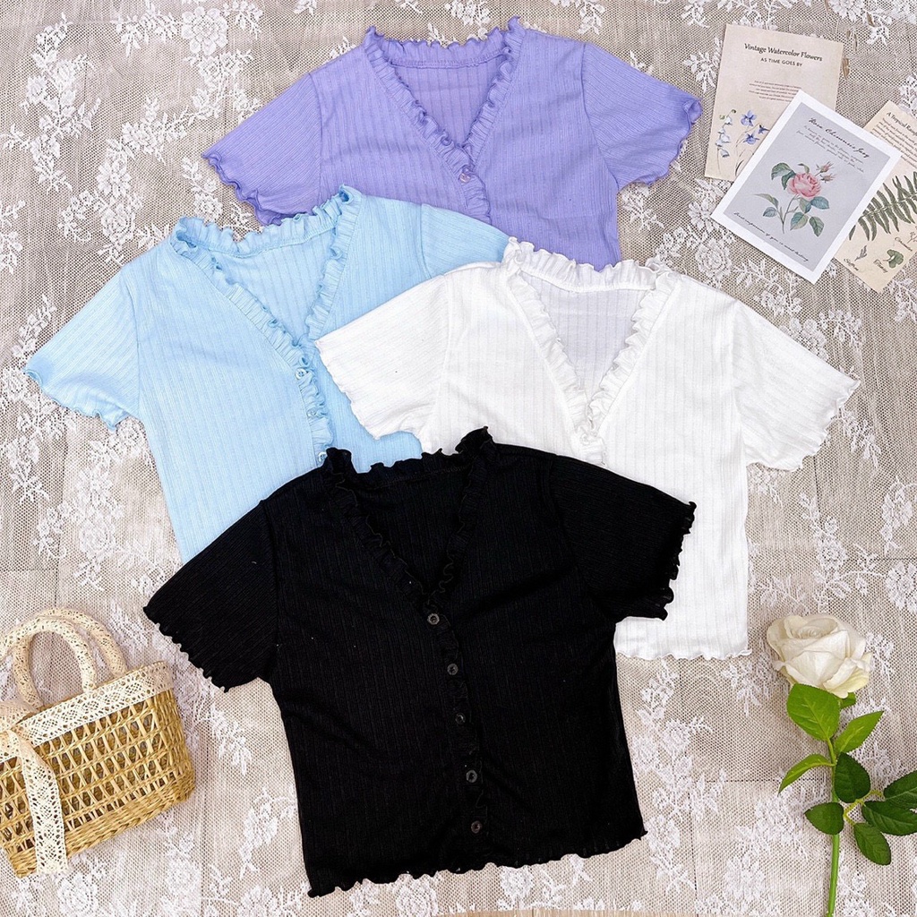 áo croptop hàng nút bèo xinh thun mịn, ôm dáng