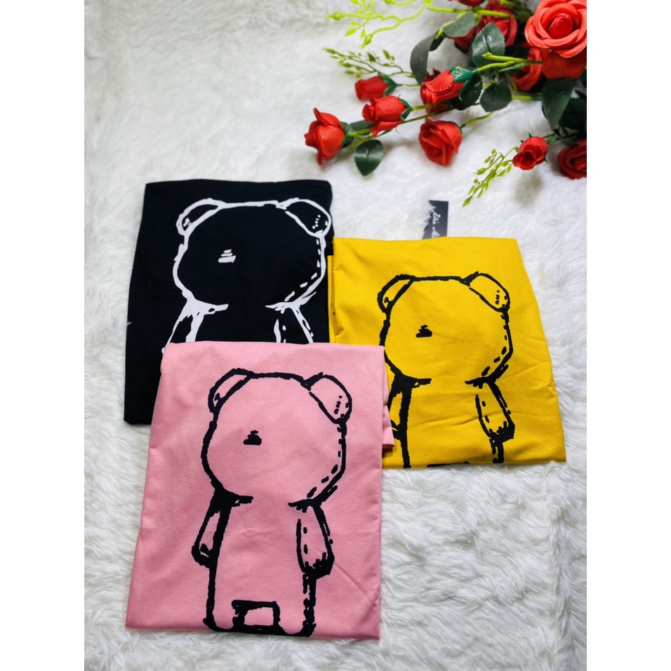Áo phông nữ, Áo thun tay lỡ form rộng, áo thun in hình gấu cô đơn gấu teddy dễ thương size dưới 60kg