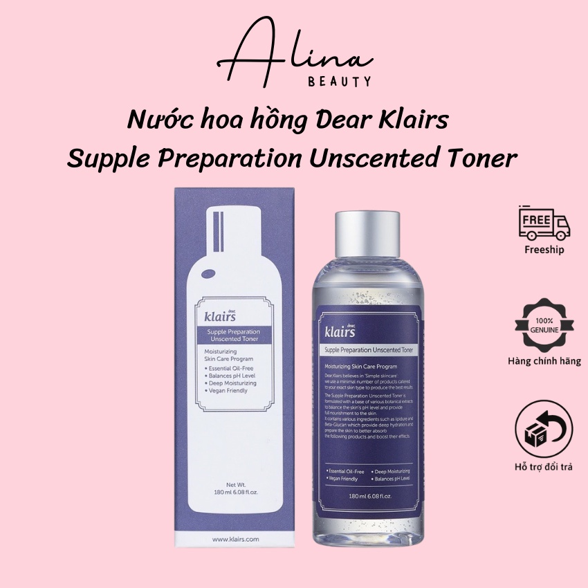 Toner Klairs bản không mùi - Dear Klairs Supple Preparation Unscented Toner 180ml có tem phụ