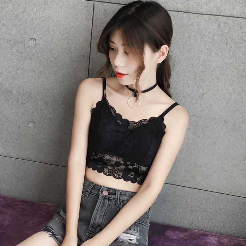 Áo bra ren hoa hai dây croptop quyến rũ