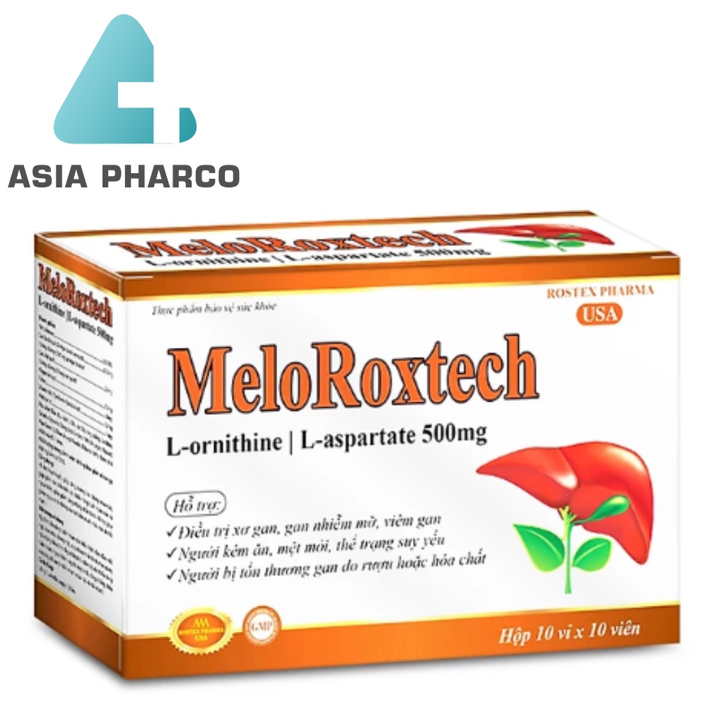 Bổ gan  Meloroxtech L-ornithine L-aspartat 500mg hạ men gan, giải độc gan - 30 viên