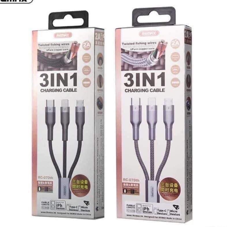 Cáp sạc đa năng 3 IN 1 dây sạc đa năng 3 đầu remax chống đứt siêu bền tiện lợi