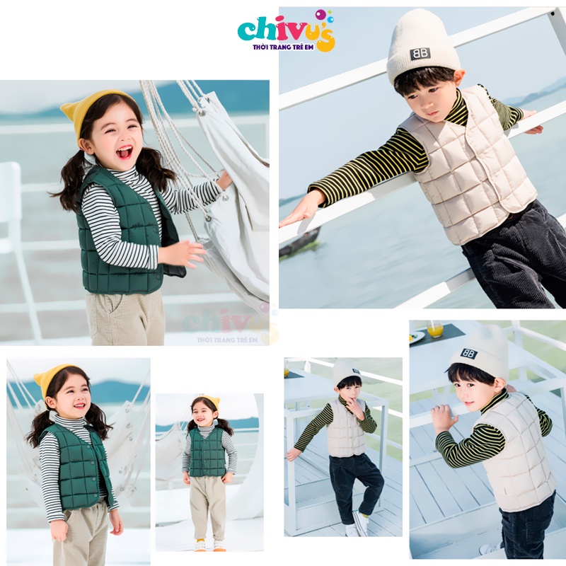 Áo gile cho bé CHIVU'sKID áo phao gile bé trai bé gái hàng quảng châu dày dặn ấm áp cho bé 10-20kg