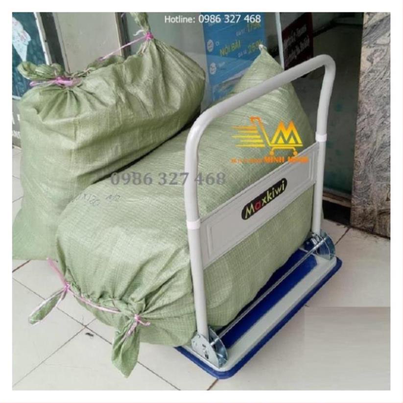 [FreeShip - Clip thật] Xe Đẩy Hàng 300kg, Xe Đẩy Hàng 4 Bánh Maxkiwi- Sàn Thép, Tay Đẩy Gập Gọn