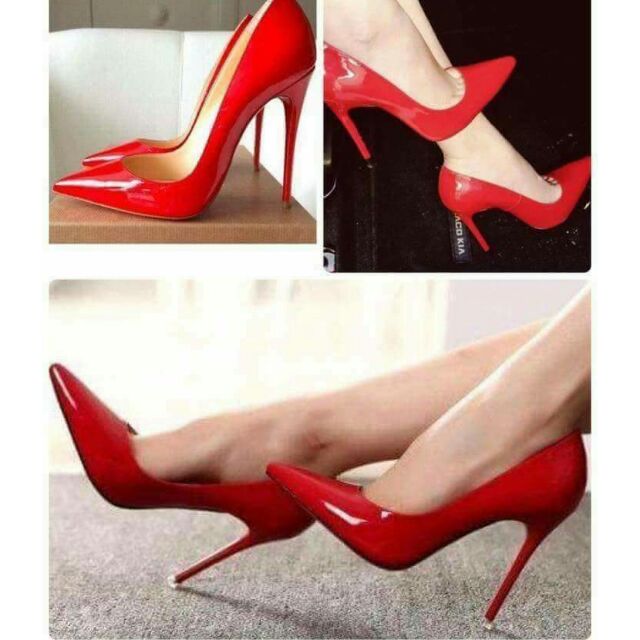 Giày cao gót đế đỏ màu đỏ bóng 9p_10p