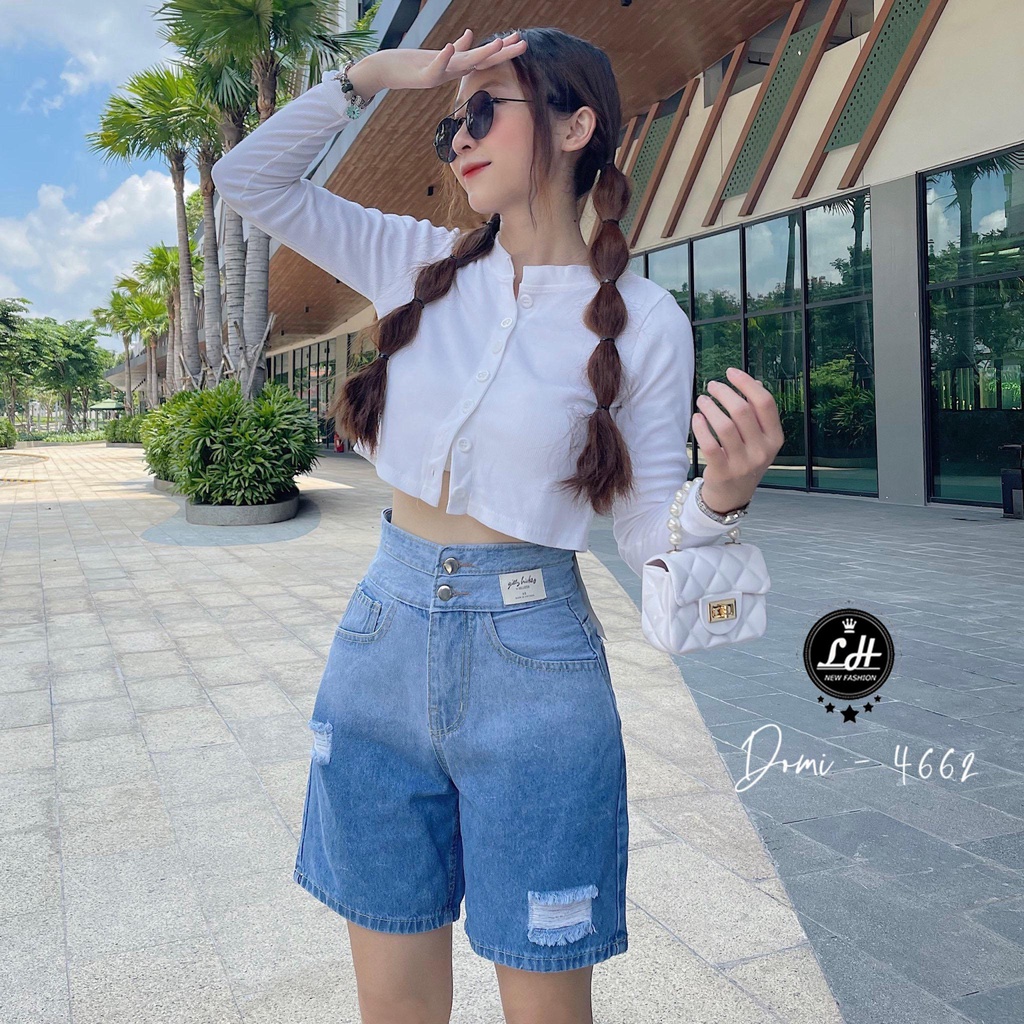 Quần jean ngố rách đùi loang hai màu lưng cao có tag siêu cưng Lê Huy Fashion MS 4662