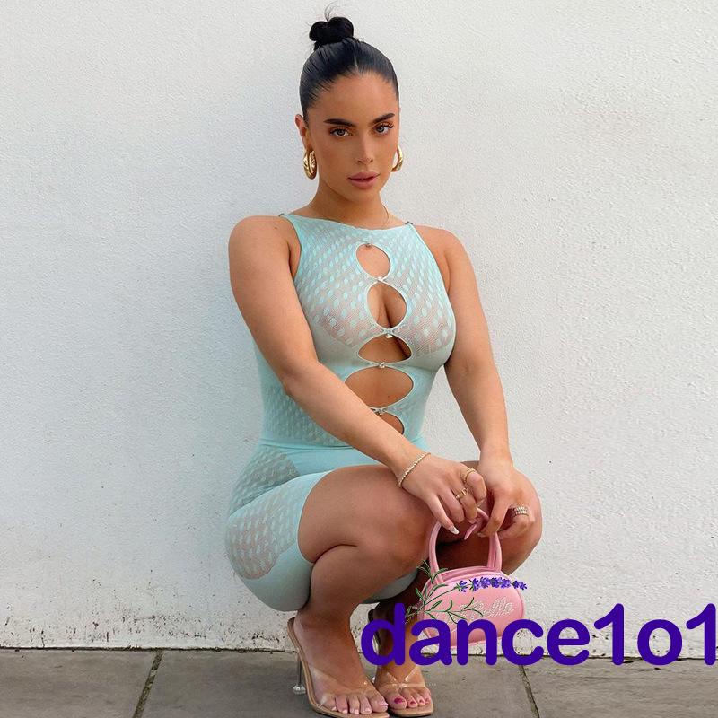 Bộ áo liền quần không tay cổ tròn màu trơn khoét lỗ gợi cảm cho nữ | BigBuy360 - bigbuy360.vn