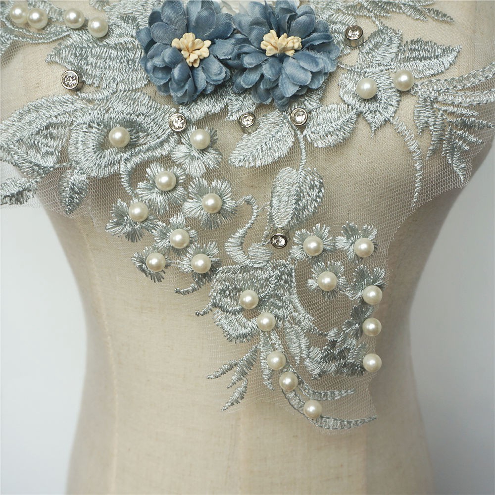 Thêu Kim Cương Giả Ngọc Trai Hoa Đính Ren Vải May Ren Viền Váy Cưới Thủ Công DIY