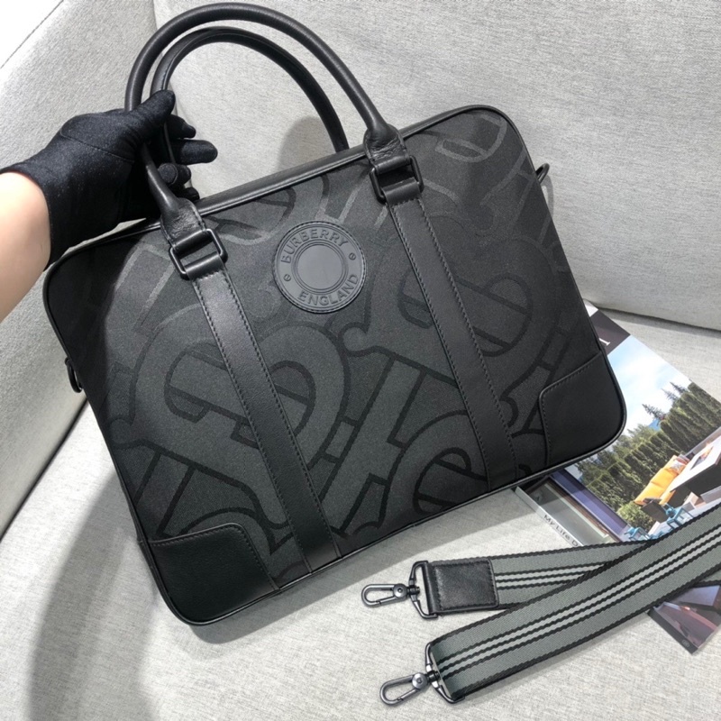 Cặp xách công sở nam thương hiệu thời trang cao cấp Burberry BBR chất liệu vải chống nước quai da thật