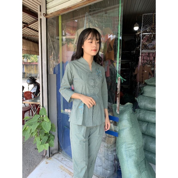 #Bộ nữ đi chùa vải kte mẫu balai tim
