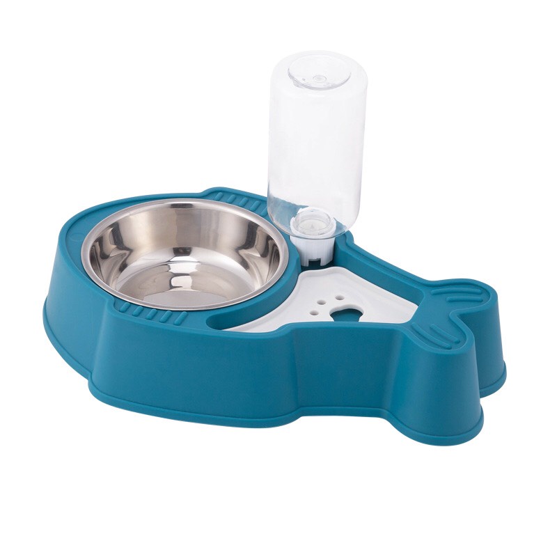 Bát ăn cho mèo - Bát ăn cho chó ruột Inox kèm bình nước tự động