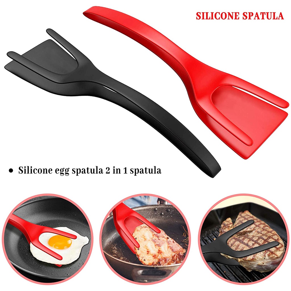 Xẻng nấu ăn bằng silicon chống dính 2 trong 1 dùng lật và gắp thực phẩm/ chiên trứng/ làm pizza/ bít tết