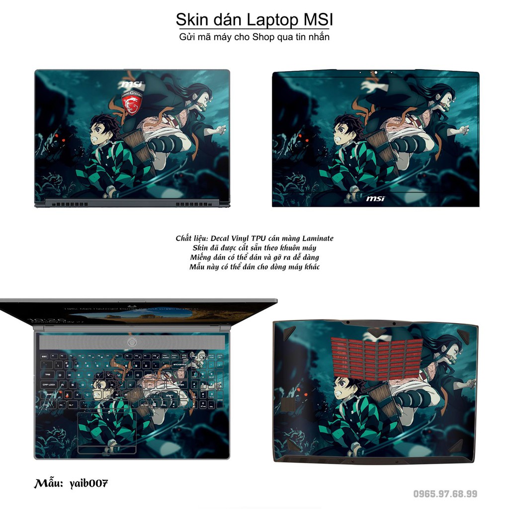 Skin dán Laptop MSI in hình Kimetsu No Yaiba (inbox mã máy cho Shop)