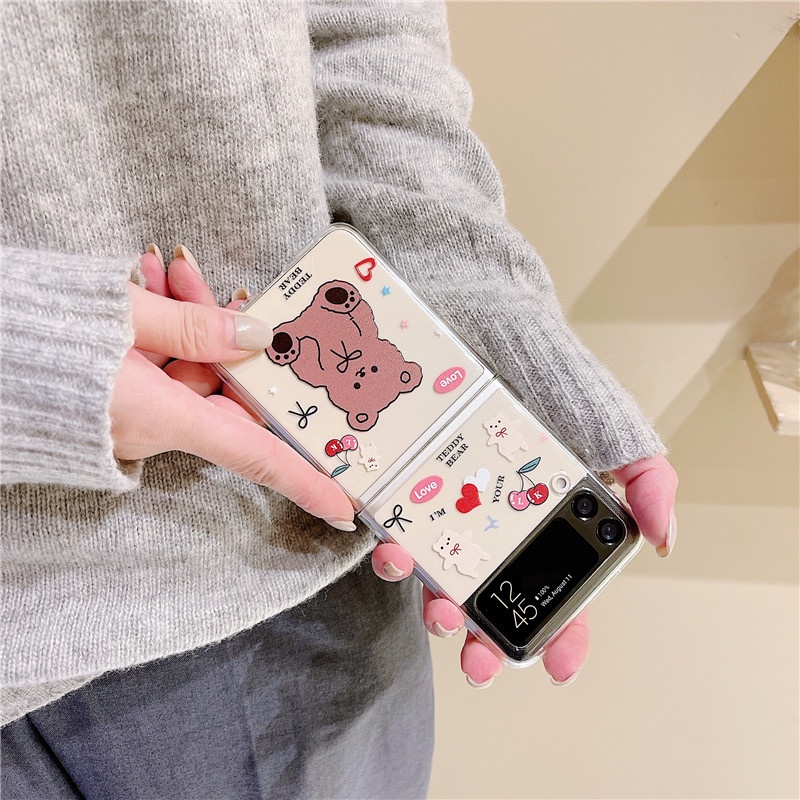 Ốp Điện Thoại PC Cứng Trong Suốt Hình Gấu/Cún Dễ Thương Cho Samsung Galaxy Z Flip 3 Z Flip3 ZFlip3