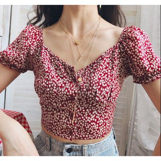 Pháp Trẻ ins Phong Cách Thời Trang Hoa Đỏ Áo Sơ Mi Kỳ Nghỉ Retro Thời Gian Rốn Cao Cấp Bé Gái Áo Sơ Mi Ngắn Một Lông Áo Sơ Mi Nhỏ Rò Rỉ Vai Một Vai Bé Gái Nửa Tay Áo Sơ Mi