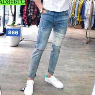 Quần jean nam chất bò ad866tg xanh in chữ mẫu mới phong cách soái ca mamatonguuuu