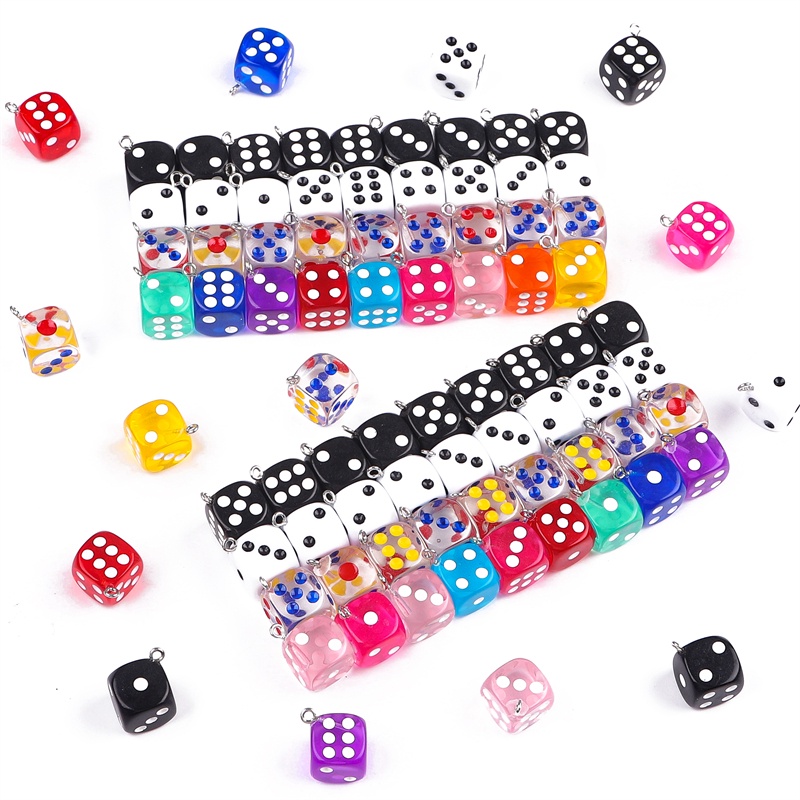 Mô hình xúc xắc bằng nhựa resin trong suốt mini 14mm dùng làm khuyên tai diy