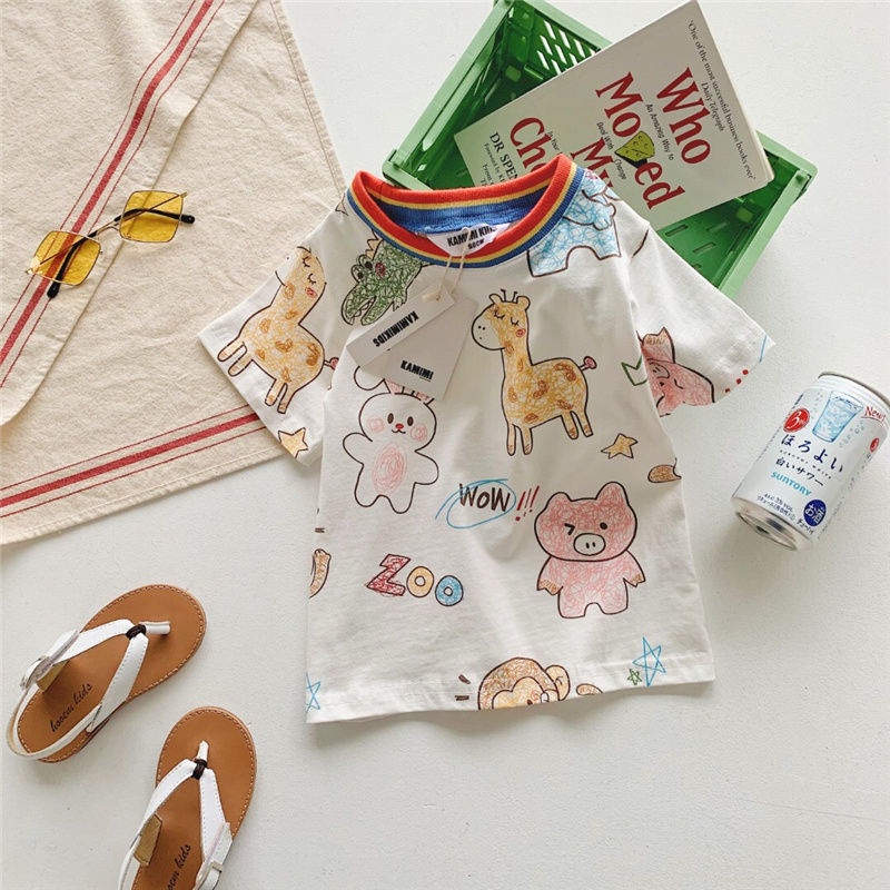 Áo Thun Tay Ngắn 100% Cotton Mỏng Nhẹ In Họa Tiết Hoạt Hình Phong Cách Hàn Quốc Thời Trang Mùa Hè Cho Bé Trai 2022