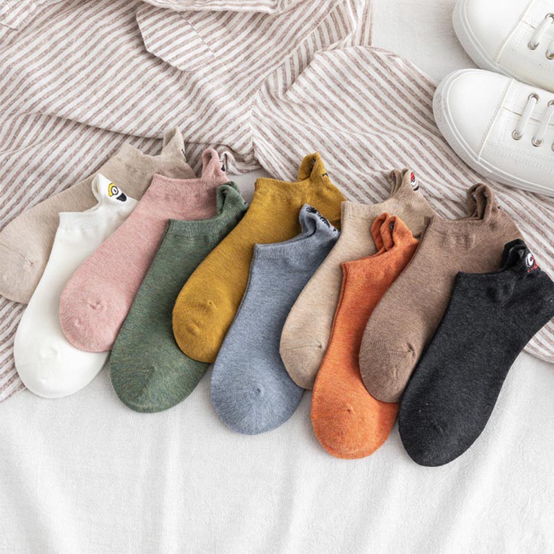 Vớ Cotton Mỏng Cổ Thuyền Thêu Họa Tiết Động Vật Hoạt Hình Dễ Thương Thời Trang Mùa Hè Cho Nữ